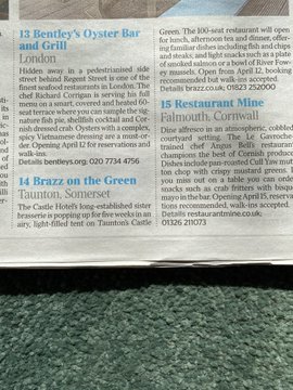 Brazz on the Green in the top 40 Alfresco April feature in The Times